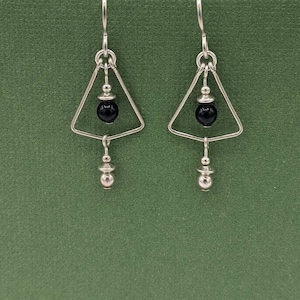 Sterling Silver Black Onyx Silver Earrings, Triangle Earrings, Very Small Lightweight Earrings