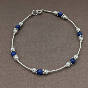 Sterling Silver Lapis Lazuli Bracelet or Anklet, Traditional December Birthstone