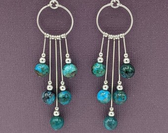 Sterling Silver Chrysocolla Dangle Earrings, Gemstone Jewelry