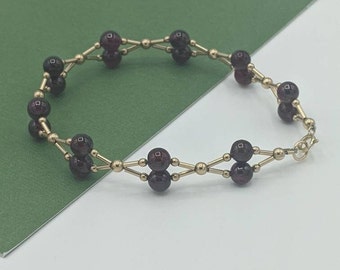 Gold-filled Garnet Bracelet, Gemstone Gold Bracelet, Gold-filled Woven Bracelet, January Birthstone