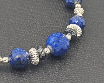 Sterling Silver Lapis Lazuli Necklace, Handmade Lapis Necklace, Big Bold Beaded Jewelry