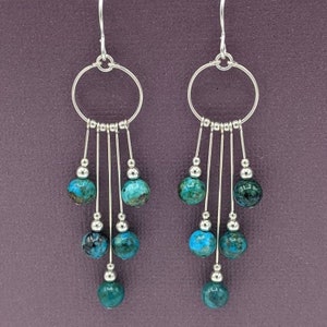 Sterling Silver Chrysocolla Earrings, Chrysocolla Dangle Earrings, Gemstone Earrings