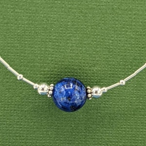 Sterling Silver Lapis Lazuli Necklace, Lapis Choker, Delicate Gemstone Necklace