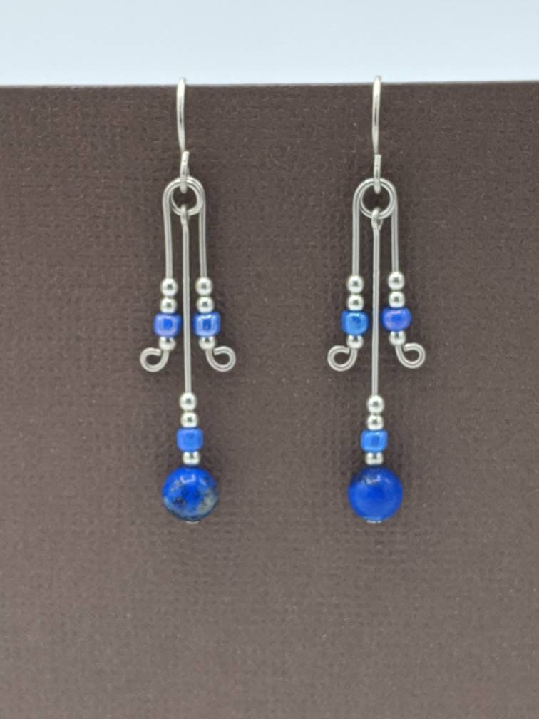 Sterling Silver Lapis Lazuli Earrings Art Deco Earrings | Etsy