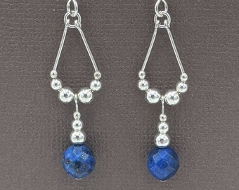 Sterling Silver Lapis Lazuli Earrings, Faceted Gemstone Jewelry, Handmade Teardrop Dangle Earrings