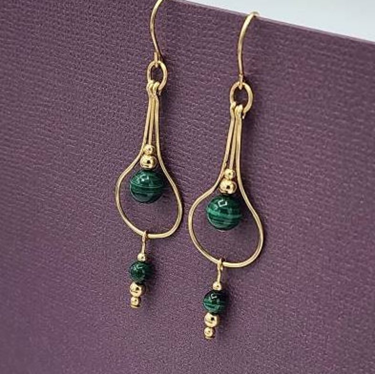 Gold-filled Malachite Curved Teardrop Earrings Green and Gold - Etsy
