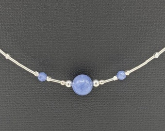 Sterling Silver Tanzanite Necklace, Tanzanite Choker Necklace, Handmade Gemstone Beaded Jewelry