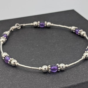 Sterling Silver Amethyst Bracelet or Anklet, February Birthstone