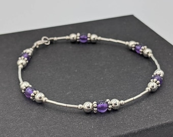 Sterling Silver Amethyst Bracelet or Anklet, February Birthstone