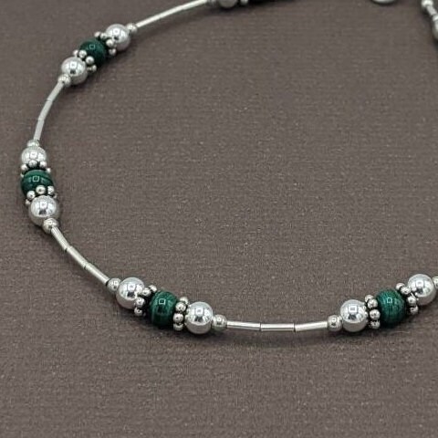 Sterling Silber Malachit Armband oder Fußkette, Edelstein-Armband