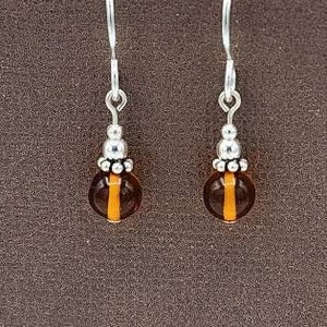 Sterling Silver Amber Earrings, Small Amber Earrings, Sterling Lighweight Dangle Earrings