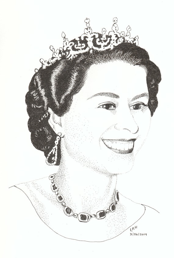 Portrait of Queen Elizabeth II Pencil drawing by Hongtao Huang | Artfinder