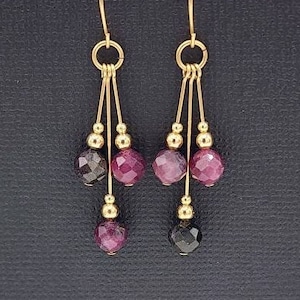 Gold-filled Fuschia Tourmaline Earrings, Asymmetrical Dangle Earrings, Handmade Gemstone Earrings