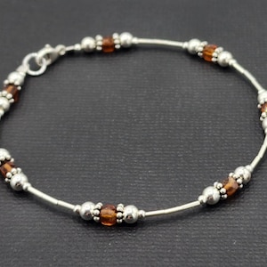 Sterling Silver Hessonite Garnet Bracelet or Anklet, January Birthstone