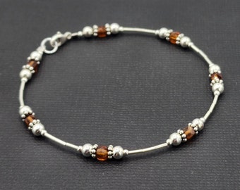 Sterling Silver Hessonite Garnet Bracelet or Anklet, January Birthstone