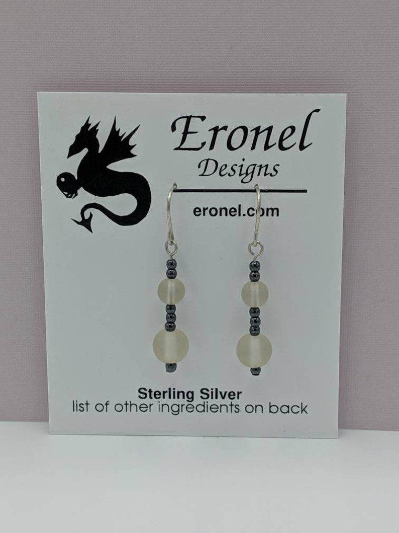 Sterling Silver Frosted Glass and Hematite Dangle Earrings image 5