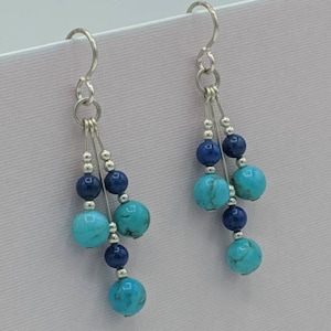 Sterling Silver Arizona Turquoise and Lapis Lazuli Earrings, Lapis and Turquoise Dangle Earrings, Handmade Gemstone Jewelry image 5