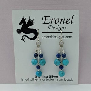 Sterling Silver Arizona Turquoise and Lapis Lazuli Earrings, Lapis and Turquoise Dangle Earrings, Handmade Gemstone Jewelry image 6