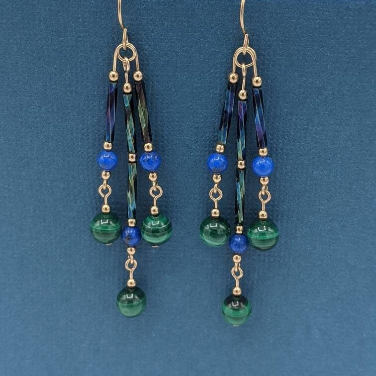 Golden Heaven Lapis Lazuli & Turquoise Leverback Earrings – Gold Plated, Round Drop