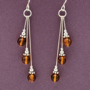 Sterling Silver Amber Earrings, Amber Beaded Earrings, Sterling Silver Dangle Earrings