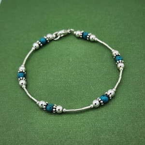 Sterling Silver Turquoise Bracelet or Anklet, December Birthstone