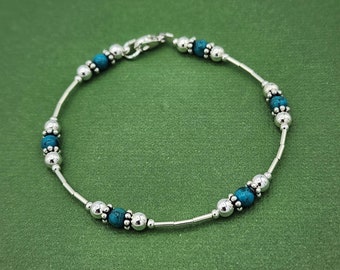 Sterling Silver Turquoise Bracelet or Anklet, December Birthstone