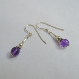 Sterling Silver Amethyst Dangle Earrings, Small Amethyst Jewelry, Handmade Dangle Earrings, February Birthstone