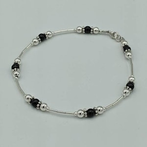 Sterling Silver Black Onyx Bracelet or Anklet - Etsy
