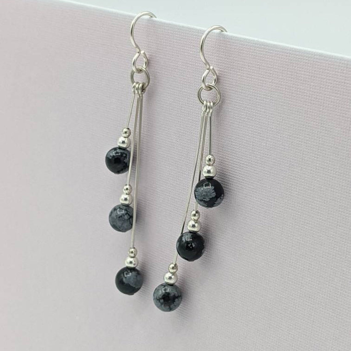 Sterling Silver Snowflake Obsidian Earrings Asymmetrical | Etsy