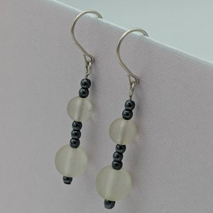 Sterling Silver Frosted Glass and Hematite Dangle Earrings image 3