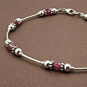 Sterling Silver Pink Tourmaline Bracelet or Anklet, October Birthstone