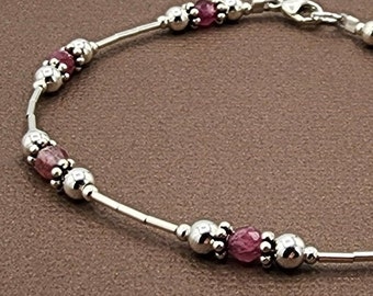 Sterling Silver Pink Tourmaline Bracelet or Anklet, October Birthstone