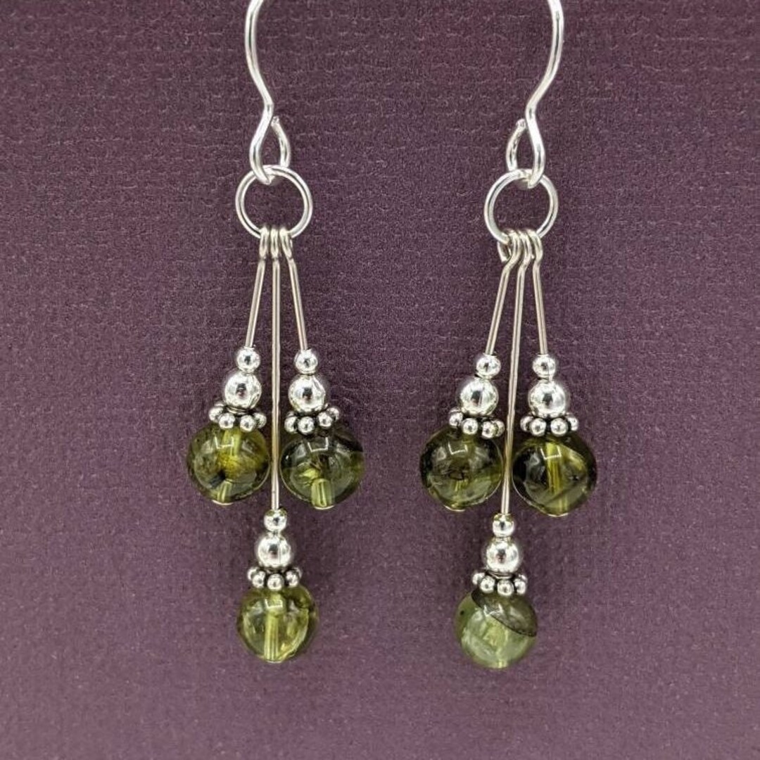 Sterling Silver Peridot Earrings, Peridot Beaded Earrings, Sterling