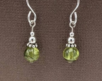 Sterling Silver Peridot Earrings, Small Peridot Earrings, Sterling Lighweight Dangle Earrings