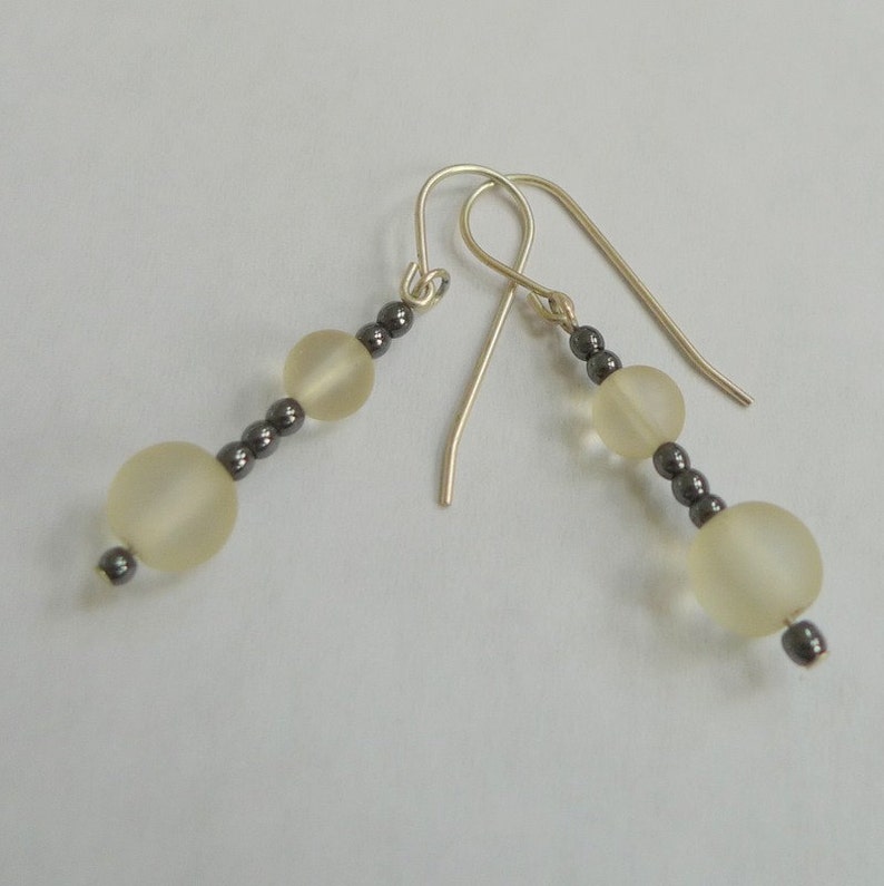 Sterling Silver Frosted Glass and Hematite Dangle Earrings image 8