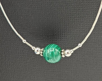 Sterling Silver Malachite Necklace, Delicate Malachite Necklace, Gemstone Sterling Silver Necklace