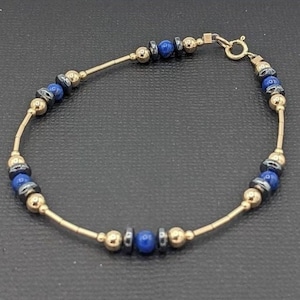 Gold filled Lapis Lazuli Bracelet or Anklet, Gemstone Beaded Bracelet, Traditional December Birthstone