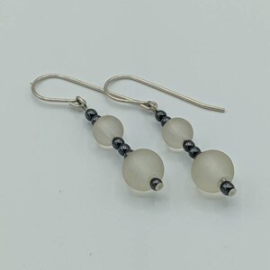 Sterling Silver Frosted Glass and Hematite Dangle Earrings image 7