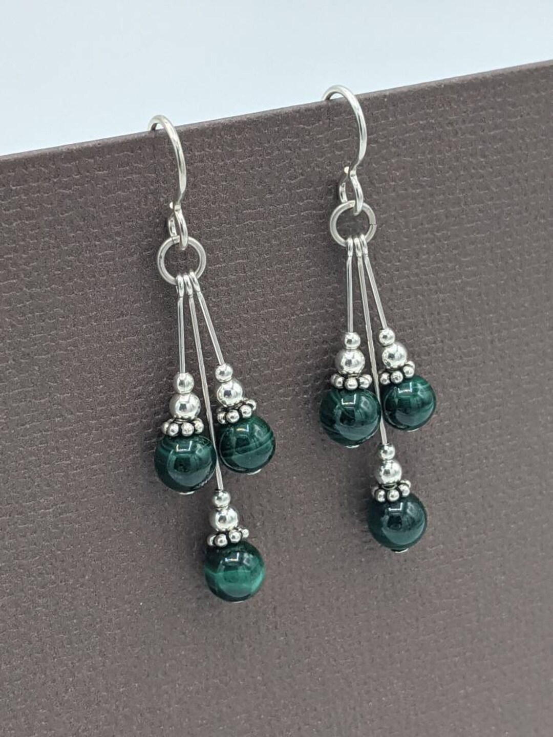 •MALACHITE - SOFT TRIANGLE• silver dangle earrings