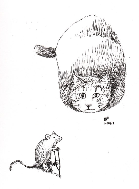 Original Cruel Cat And Mouse Original Pen And Ink Drawing Etsy