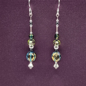 Sterling Silver Glass Earrings, Colorful Beaded Earrings, Long Dangle Earrings