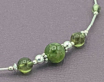 Sterling Silver Peridot Necklace, Peridot Choker, Beaded Gemstone Necklace