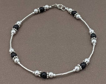 Sterling Silver Black Onyx Bracelet or Anklet