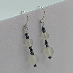 Sterling Silver Frosted Glass and Hematite Dangle Earrings image 6