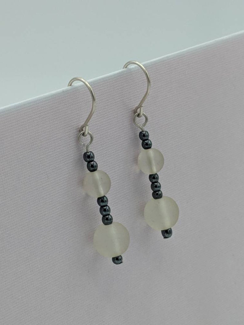 Sterling Silver Frosted Glass and Hematite Dangle Earrings image 6