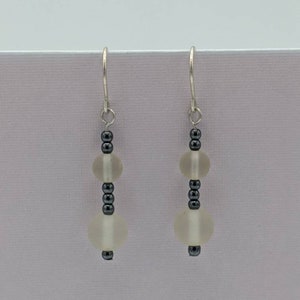 Sterling Silver Frosted Glass and Hematite Dangle Earrings image 2