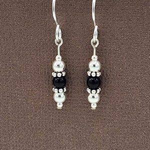 Sterling Silver Black Onyx Earrings, Handmade Delicate Dangle Earrings, Pretty Petite Gemstone Jewelry