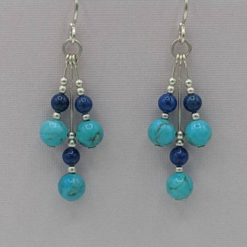 Sterling Silver Arizona Turquoise and Lapis Lazuli Earrings, Lapis and Turquoise Dangle Earrings, Handmade Gemstone Jewelry image 1