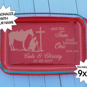 Two shall become one baking pan, Religious cake pan, Bible Verse plates, Engraved baking dish, Custom Casserole dish, Personalized bakeware