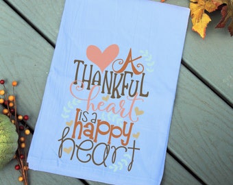 A Thankful Heart Towel, Autumn Kitchen Towel, Fall Flour Sack Towel, Holiday Baking towel, Fall Decor towel, Thanksgiving Kitchen towel